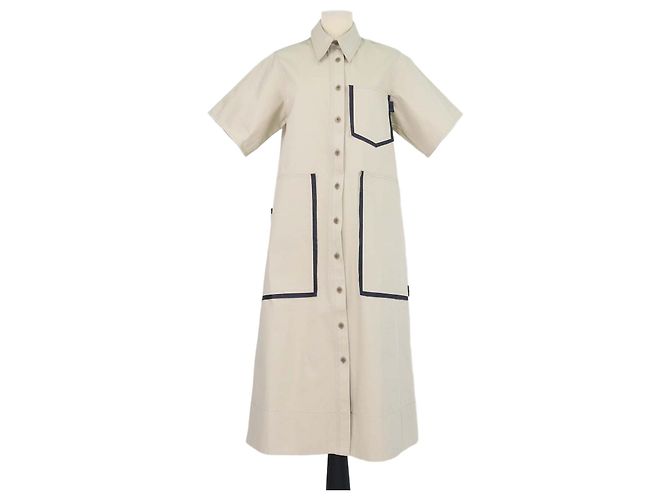 Autre Marque Vestido longo de algodão bege com mangas curtas e bolsos Lee Mathews