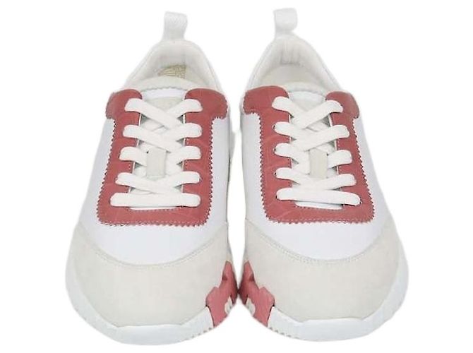 Hermès Sapatilhas Bouncing em couro e crocodilo Blanc / Rose De Venise Hermes Rosa Branco