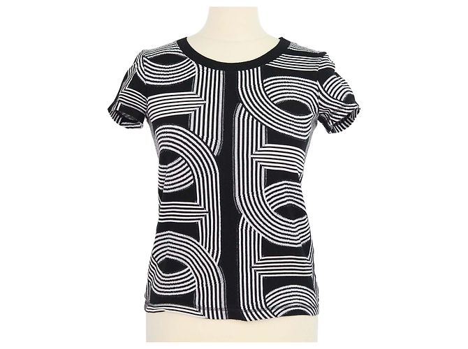 Hermès Top Hermes Black/White Cotton Jacquard Knit Circuit 24 Negro Blanco