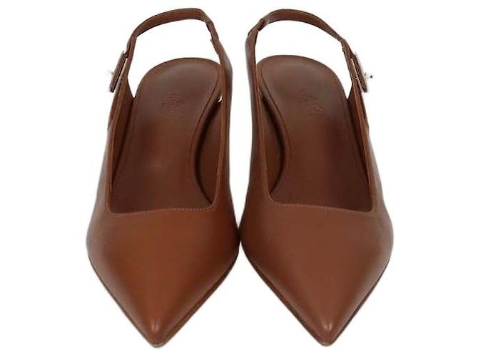 Hermès Escarpins Slingback Hermes Gold Leather Lover 40 Marron