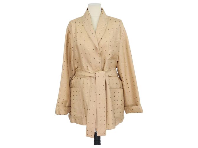Robe com cinto Roxanne Loro Piana em seda castanha com bolinhas Marrom