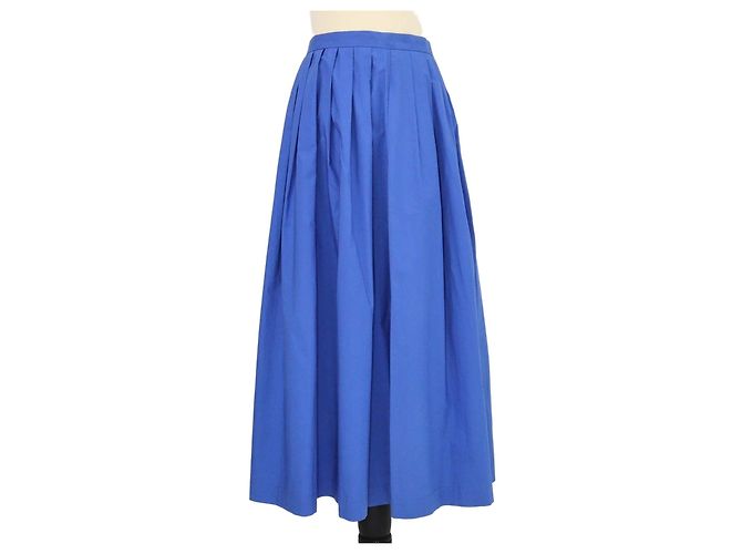Boutique Moschino Blue Cotton Pleated Maxi Skirt