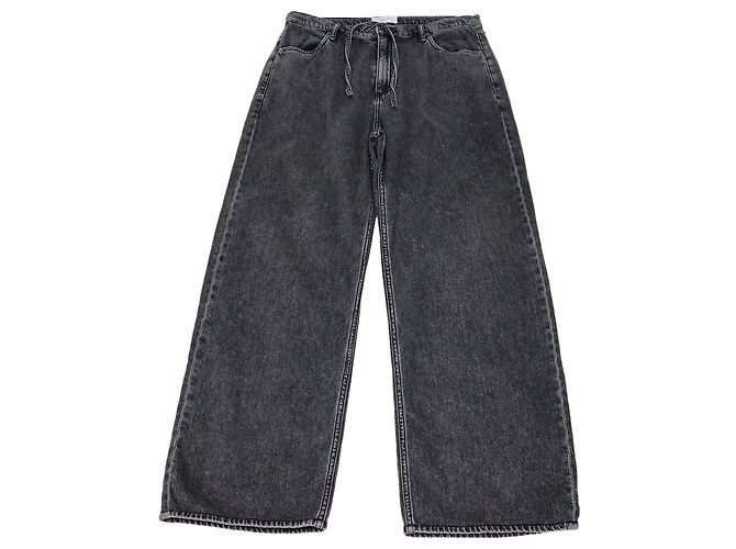 Rag & Bone Wash Black Denim Phoebe Drawstring Wide Leg Pants