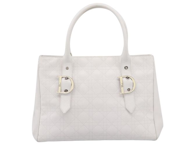 Christian Dior D Buckle Tote Cannage Stitch Leather Large Weiß