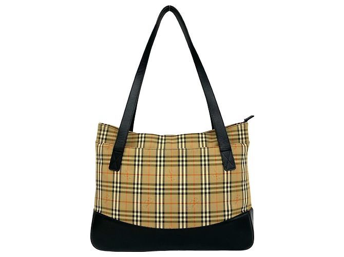 Saco Tote Burberry em lona e couro com padrão Nova Check Preto Bege
