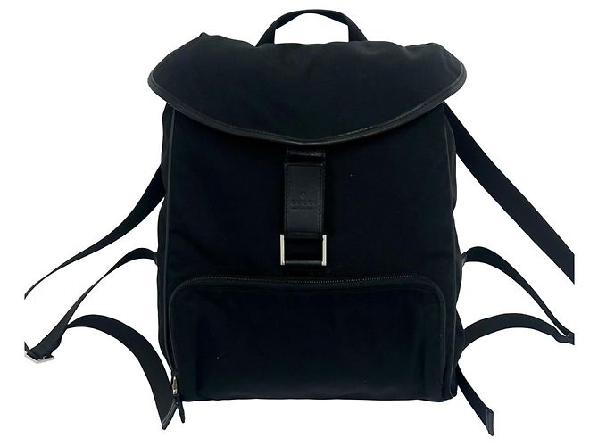 Gucci Logo Embossed Nylon and Leather Backpack Black