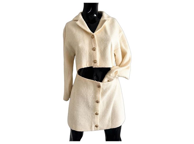 Maje Texturiertes Tweed-Minikleid in Creme Roh