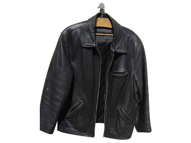 Autre Marque Lee Men's Black Leather Jacket with Quilted Lining