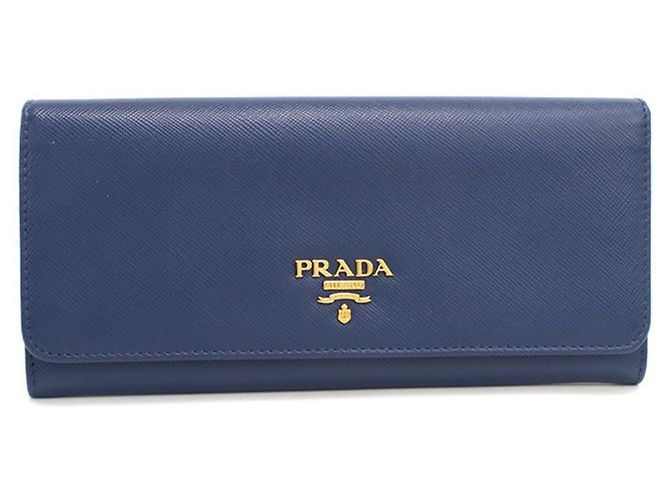 Saffiano Prada Bi-fold Long Wallet in Blue