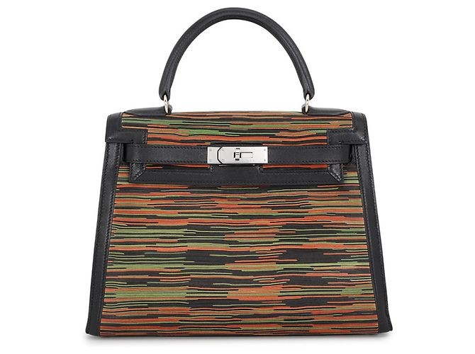 Hermès Hermes Kelly 28 Handtasche Schwarz Grün Orange
