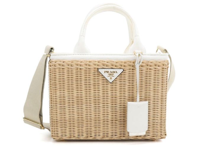 Bolso Tote Prada de lona tejida Beige