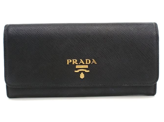Prada Bi-fold Long Wallet in Black Leather