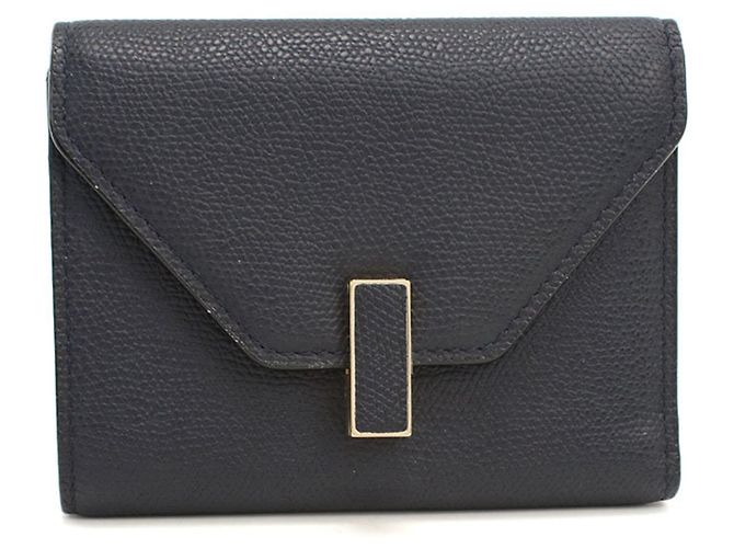 Valextra Iside Tri-fold Wallet in Navy Navy blue