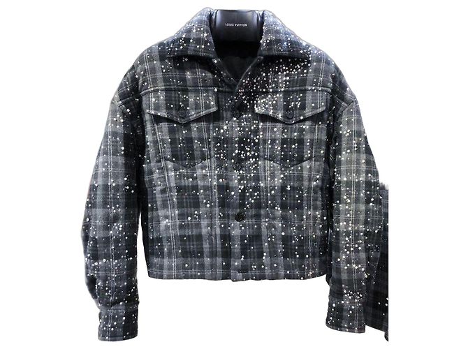 Louis Vuitton Grey Check Flannel Jacket with Crystals White