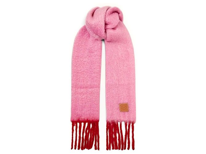 Loewe Wollschal rosa mit roten Fransen Pink