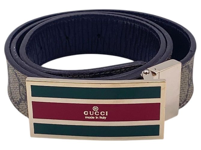 Gucci Cinto Reversível Beige GG Supreme em Couro com Faixa Web e Fivela Esmaltada Bege