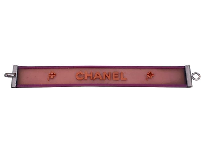 Chanel Pink Rubber Silver Tone Hardware Clover Logo Bangle Bracelet