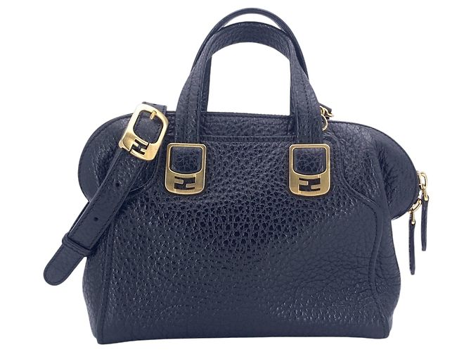 Fendi Bolsa Chameleon em couro granulado preto com alça de ombro