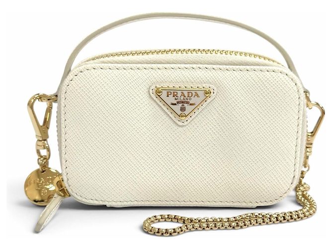 Saffiano Mini pochette Prada con tracolla a catena Bianco