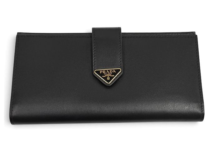 Prada Triangle Logo City Calf Tab Long Wallet Black