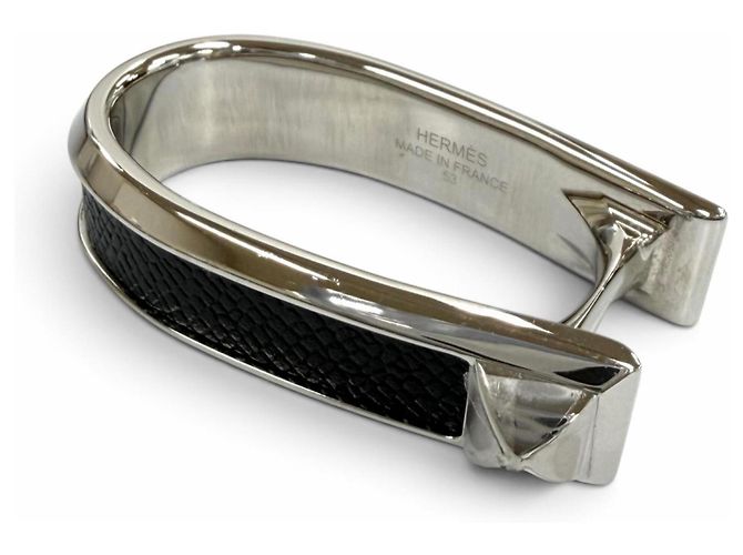 Hermès Hermes Jocchetto Double Band Ring Black Silvery