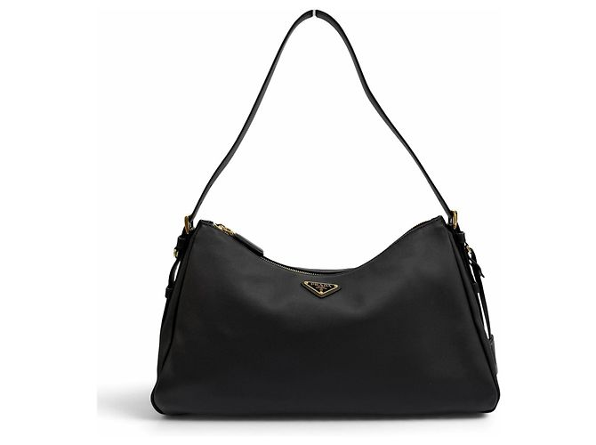 Prada Aimé Large Soft Grain Leather Shoulder Bag Black