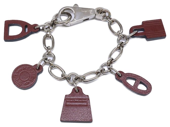 Hermès Pulseira de amuletos Hermes Amulette 5 Prata Bordeaux