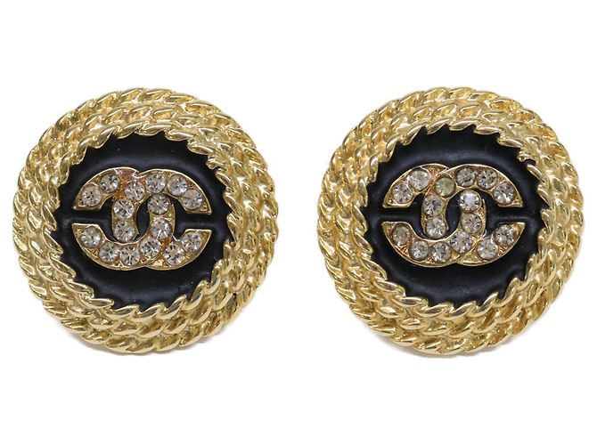 Orecchini Chanel Coco Mark con strass Nero D'oro