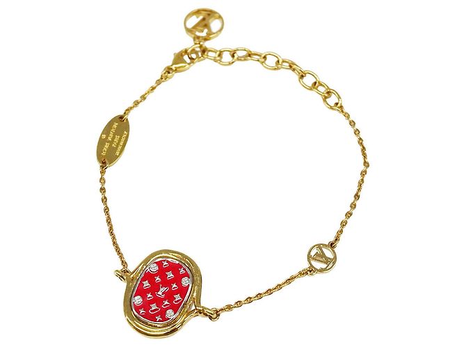 Pulseira de Berloques Louis Vuitton Ouro e Vermelho Dourado