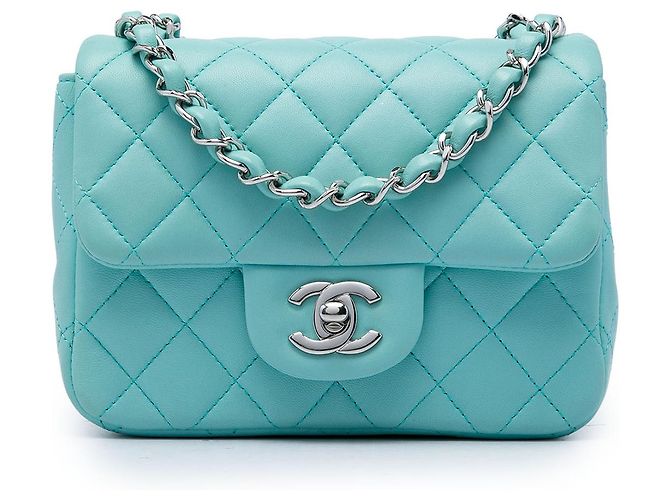 Chanel Blue Mini Square Classic Lambskin Single Flap Azul