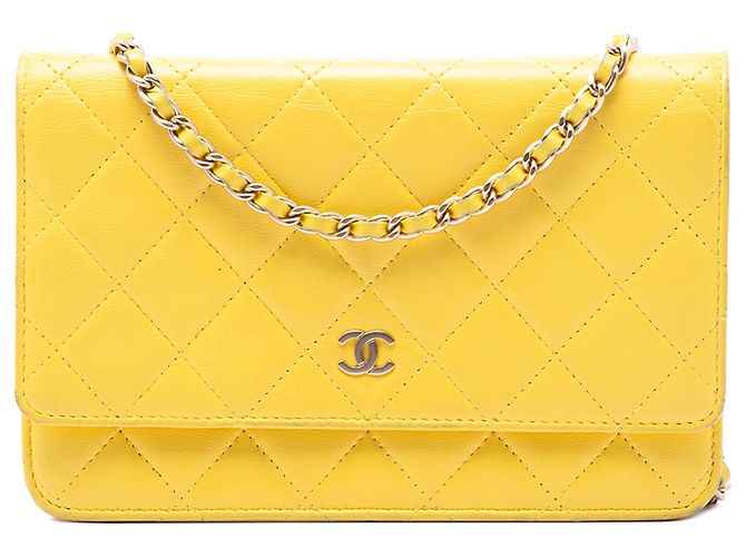 Chanel Yellow CC gestepptes Lammleder Wallet on Chain Gelb