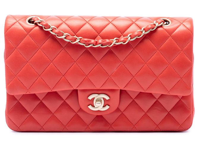 Chanel Orange Medium Classic Lambskin Double Flap Rouge