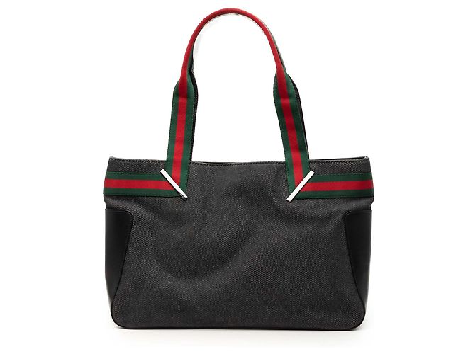 Gucci Shopper aus schwarzem Denim mit Web-Streifen