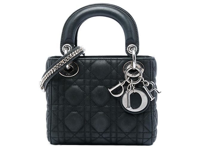 Dior Black Mini Iridescent Lambskin Cannage Lady Dior Noir