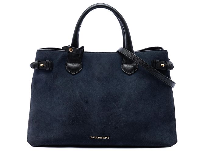 Bolsa Satchel Banner Burberry em camurça e couro de bezerro azul Medium Azul marinho