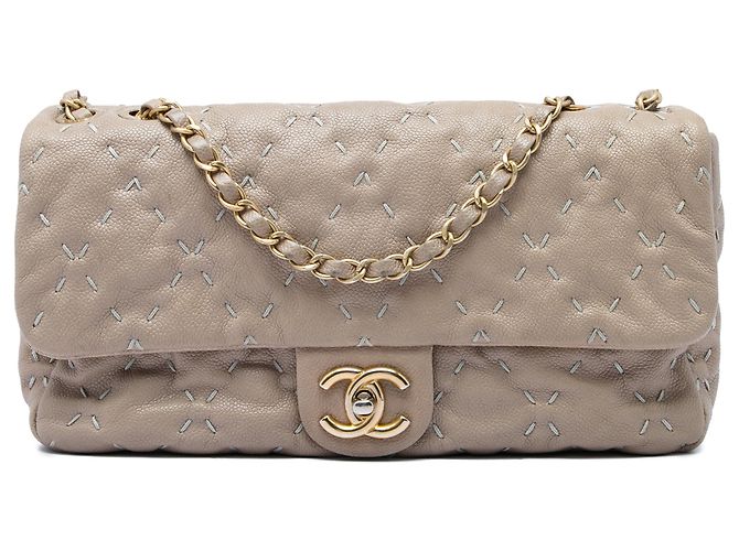Chanel Brown CC Caviar Wild Stitch Flap Marron Taupe