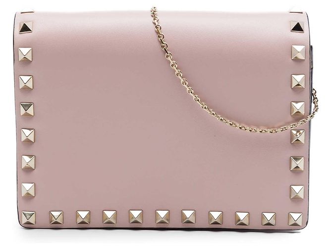 Bolsa de corrente Rockstud em couro rosa Valentino