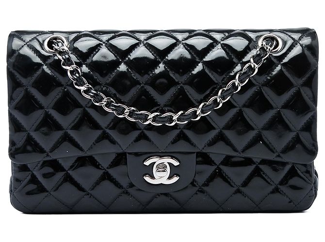 Chanel Black Medium Classic Patent Double Flap Nero