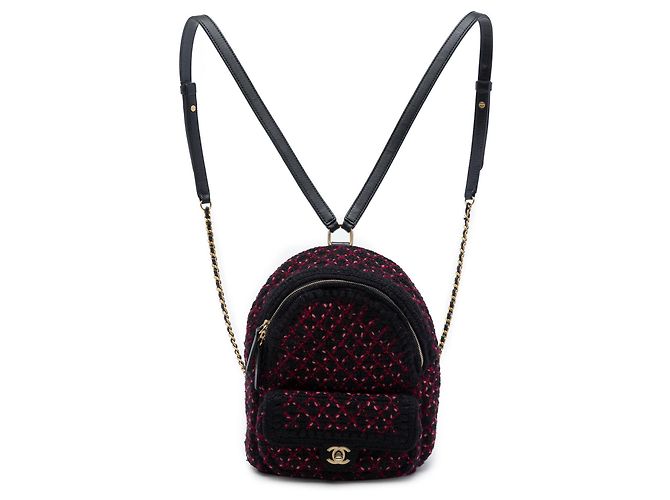 Chanel Black Mini Quilted Tweed CC Pocket Backpack