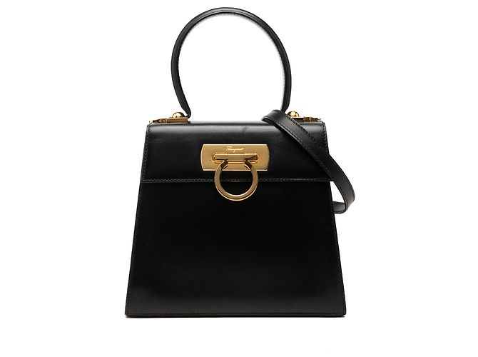 Salvatore Ferragamo Borsa Iconic Top Handle Gancini in pelle nera Small Ferragamo Nero