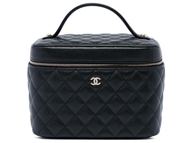 Chanel Black Medium CC Quilted Caviar Vanity Case Noir