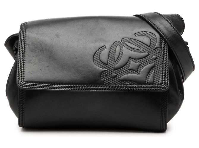 Borsa a tracolla con patta Anagram in pelle nera LOEWE Nero