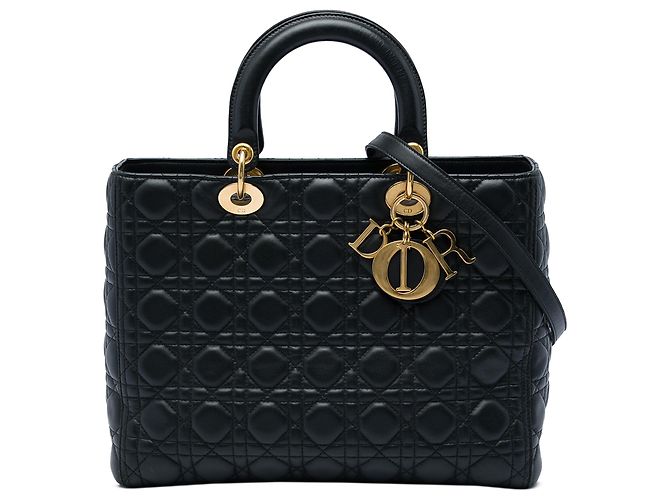 Dior Black Large Lambskin Cannage Lady Dior Noir