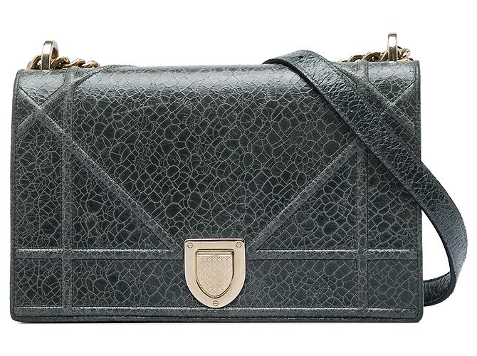 Autre Marque Dior Gray Medium Crackled Deerskin Diorama Flap Marrom Cinza antracite