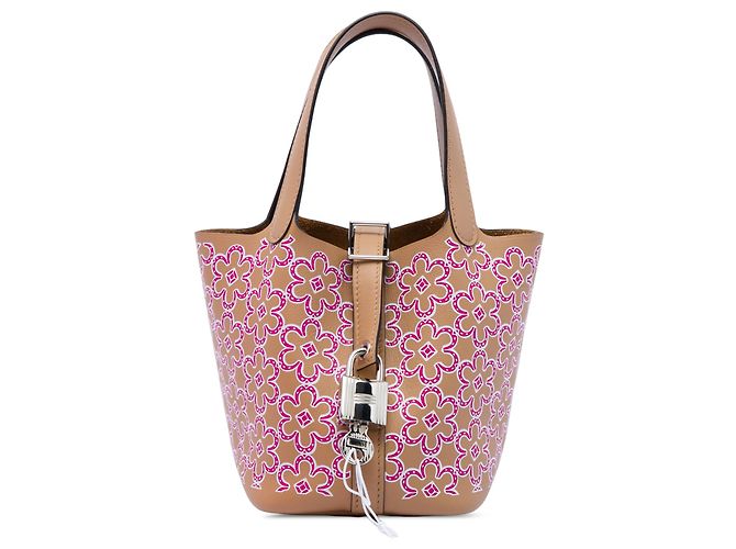 Hermès Brown Micro Swift Lucky Daisy Picotin Lock 14 Marron