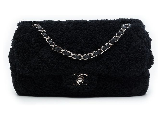 Chanel Black Medium Quilted Terry Cloth Coco Beach Flap Noir