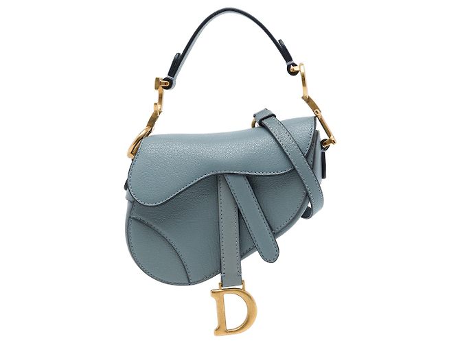 Autre Marque Borsa Saddle Dior in micro pelle di capra blu Blu chiaro