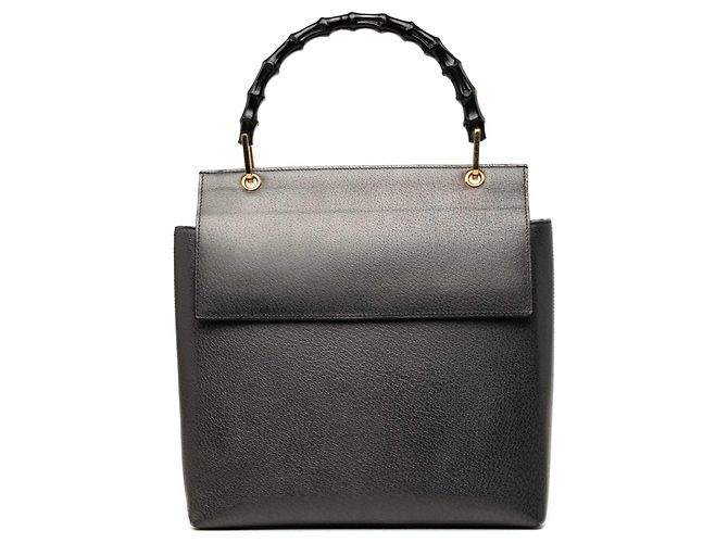 Bamboo Gucci Bolsa de Alça Superior com Aba em Couro de Bezerro Cinza e Bambu Marrom Cinza antracite