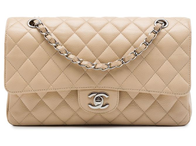Chanel Beige Medium Classic Caviar Double Flap Bege