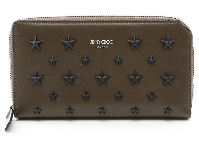 Jimmy Choo Carnaby Star Studded Long Wallet Khaki